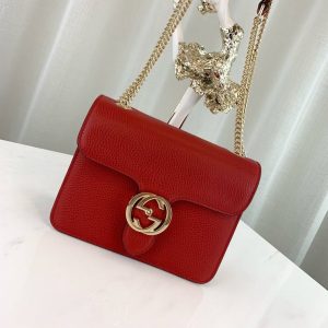 GUCCI GG INTERLOCKING CHAIN CROSS BAG<br>구찌 인터로킹 체인 크로스백<br>[20x15x7.5cm 이태리가죽]