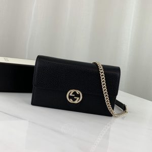 GUCCI INTERLOCKING LEATHER CHAIN WALLET BAG<br>구찌 인터로킹 레더 체인 지갑 백<br>[20x12cm 이태리가죽]