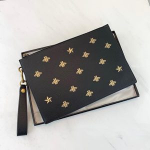 GUCCI BLACK LEATHER BEE STAR CLUTCH BAG 구찌 블랙 가죽 클러치