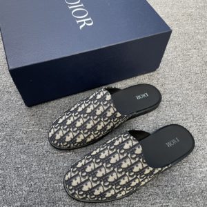 [DIOR] 디올 Mules 블랙 자카드 오블리크 프린트 하프 슬리퍼