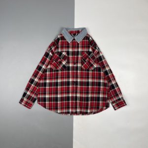 Fear Of God 17Fw 레드 체크 데님 칼라 스플 라이스 긴팔 셔츠 재킷